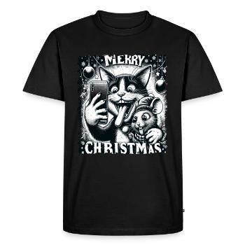 Cat & Mouse Selfie Merry Christmas Funny - Men's Premium Organic T-Shirt - black - Front - Nico (187cm)