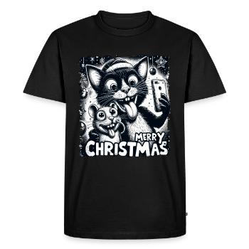 Cat & Mouse Selfie Merry Christmas Funny - Men's Premium Organic T-Shirt - black - Front - Nico (187cm)
