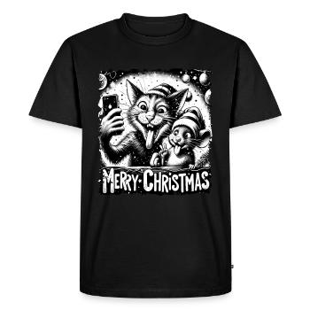 Cat & Mouse Selfie Merry Christmas Funny - Men's Premium Organic T-Shirt - black - Front - Nico (187cm)
