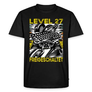 Birthday Level 27 Unlocked Gaming & Gamer - Men's Premium Organic T-Shirt - black - Front - Nico (187cm)