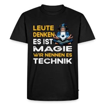 Les gens pensent magie, technologie, science - T-shirt Premium bio Homme - noir - Devant - Nico (187cm)