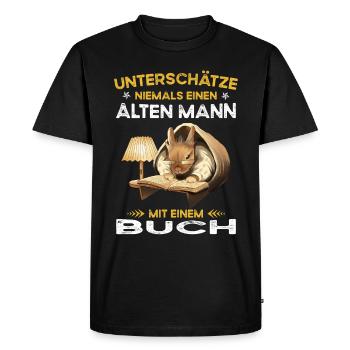 Ne sous-estimez jamais le vieil homme avec un livre - T-shirt Premium bio Homme - noir - Devant - Nico (187cm)