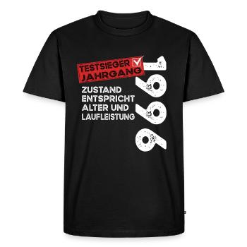 Vainqueur du test d’anniversaire de 28 ans 1996 - T-shirt Premium bio Homme - noir - Devant - Nico (187cm)