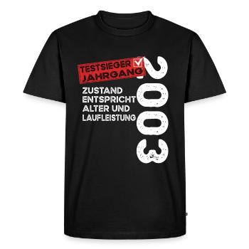 Vainqueur du test d’anniversaire de 21 ans Vintage 2003 - T-shirt Premium bio Homme - noir - Devant - Nico (187cm)
