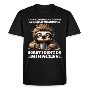 morning grouch coffee funny saying sloth - Men's Premium Organic T-Shirt - black - Front - Nico (187cm)