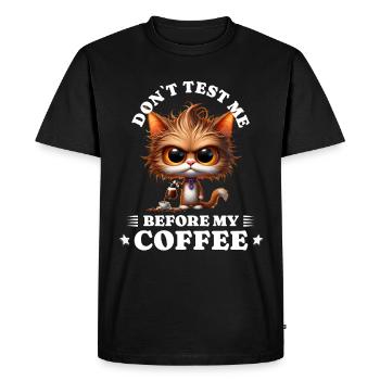 Café du matin anti lève-tôt chat - T-shirt Premium bio Homme - noir - Devant - Nico (187cm)