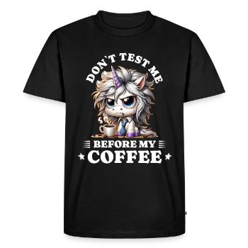 Licorne Morning grouch coffee anti lève-tôt - T-shirt Premium bio Homme - noir - Devant - Nico (187cm)