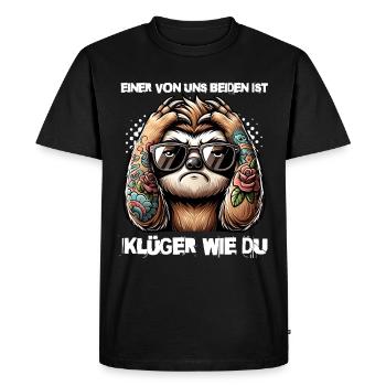 Drôle L’un de nous est plus intelligent que toi - T-shirt Premium bio Homme - noir - Devant - Nico (187cm)