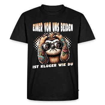 Drôle L’un de nous est plus intelligent que toi - T-shirt Premium bio Homme - noir - Devant - Nico (187cm)