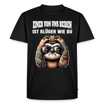 Drôle L’un de nous est plus intelligent que toi - T-shirt Premium bio Homme - noir - Devant - Nico (187cm)