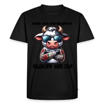 Drôle L’un de nous est plus intelligent que toi - T-shirt Premium bio Homme - noir - Devant - Nico (187cm)