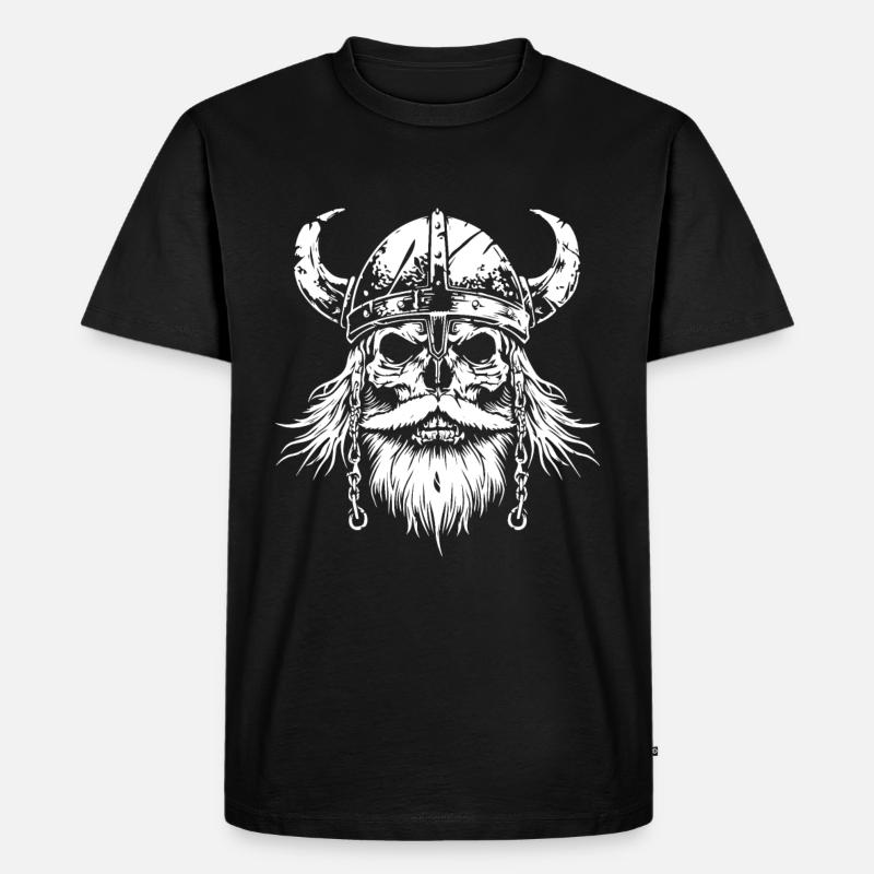 Wikinger Totenkopf Valhalla - Männer Premium Bio T-Shirt - Schwarz