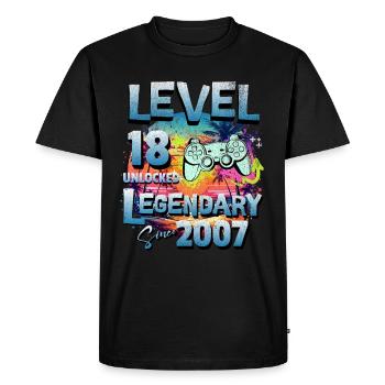 Level 18 Unlocked since: 2007 Birthday - Men's Premium Organic T-Shirt - black - Front - Nico (187cm)