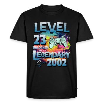 Niveau 23 Débloqué depuis 2002 Anniversaire - T-shirt Premium bio Homme - noir - Devant - Nico (187cm)
