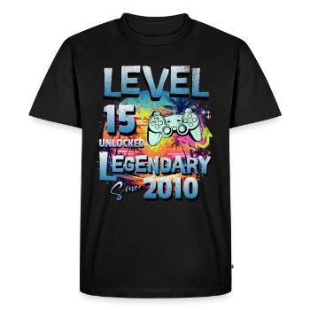 Niveau 15 Débloqué depuis 1982 Anniversaire - T-shirt Premium bio Homme - noir - Devant - Nico (187cm)
