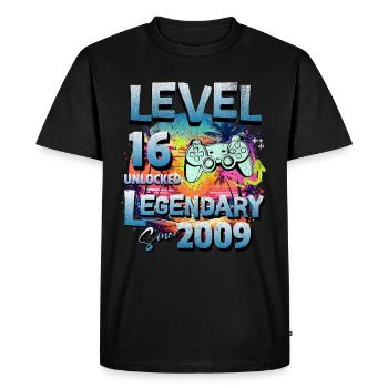 Niveau 16 Débloqué depuis 1982 Anniversaire - T-shirt Premium bio Homme - noir - Devant - Nico (187cm)