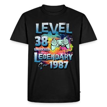 Niveau 38 Débloqué depuis 1982 Anniversaire - T-shirt Premium bio Homme - noir - Devant - Nico (187cm)