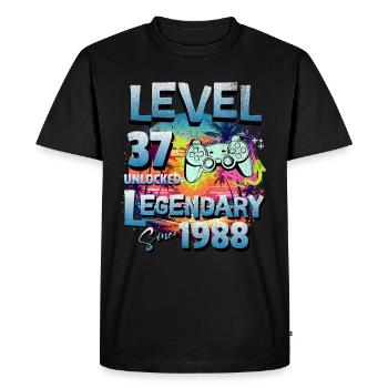 Niveau 37 Débloqué depuis 1982 Anniversaire - T-shirt Premium bio Homme - noir - Devant - Nico (187cm)