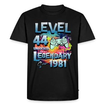 Niveau 44 Débloqué depuis 1982 Anniversaire - T-shirt Premium bio Homme - noir - Devant - Nico (187cm)