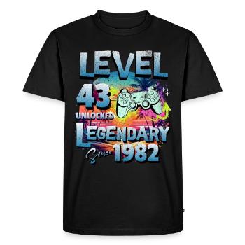 Niveau 43 Débloqué depuis 1982 Anniversaire - T-shirt Premium bio Homme - noir - Devant - Nico (187cm)