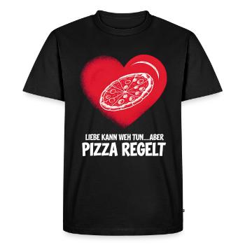 Love Hurts Breakup Valentine's Day Pizza Regulates - Men's Premium Organic T-Shirt - black - Front - Nico (187cm)