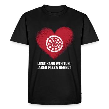 Love Hurts Breakup Valentine's Day Pizza Regulates - Men's Premium Organic T-Shirt - black - Front - Nico (187cm)