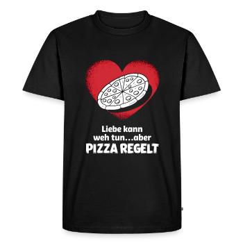 Love Hurts Breakup Valentine's Day Pizza Regulates - Men's Premium Organic T-Shirt - black - Front - Nico (187cm)
