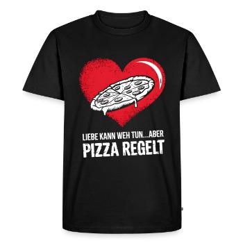 Love Hurts Breakup Valentine's Day Pizza Regulates - Men's Premium Organic T-Shirt - black - Front - Nico (187cm)