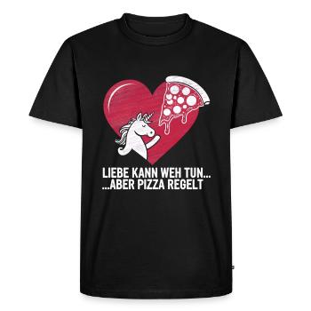 Love Hurts Breakup Valentine's Day Pizza Regulates - Men's Premium Organic T-Shirt - black - Front - Nico (187cm)