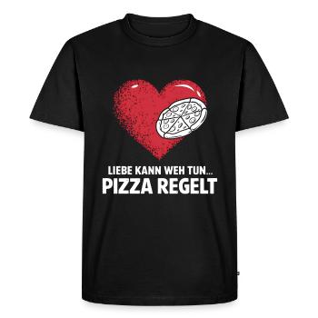 Love Hurts Breakup Valentine's Day Pizza Regulates - Men's Premium Organic T-Shirt - black - Front - Nico (187cm)