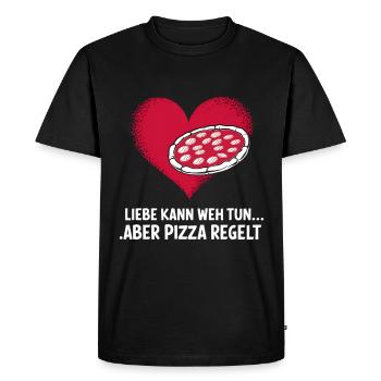 Love Hurts Breakup Valentine's Day Pizza Regulates - Men's Premium Organic T-Shirt - black - Front - Nico (187cm)
