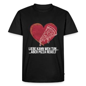 Love Hurts Breakup Valentine's Day Pizza Regulates - Men's Premium Organic T-Shirt - black - Front - Nico (187cm)