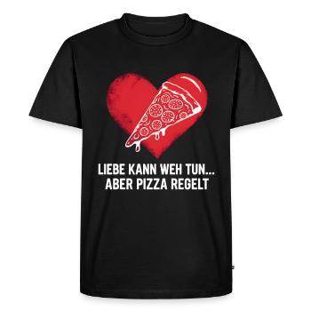 Love Hurts Breakup Valentine's Day Pizza Regulates - Men's Premium Organic T-Shirt - black - Front - Nico (187cm)
