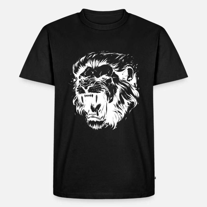 Löwe Kopf - Männer Premium Bio T-Shirt - Schwarz