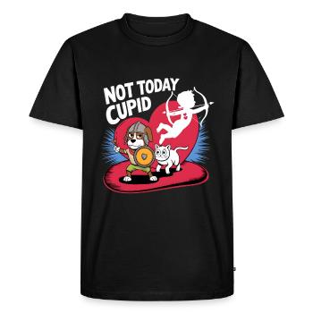 Célibataire & Anti Amour Saint-Valentin Pas aujourd’hui Cupidon - T-shirt Premium bio Homme - noir - Devant - Nico (187cm)