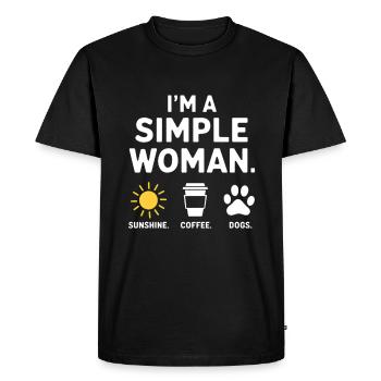 Je suis une femme simple comme les chiens de soleil et le café - T-shirt Premium bio Homme - noir - Devant - Nico (187cm)
