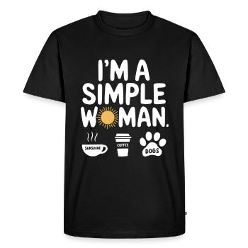 Je suis une femme simple comme les chiens de soleil et le café - T-shirt Premium bio Homme - noir - Devant - Nico (187cm)