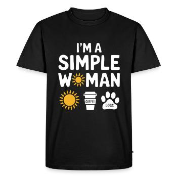 Je suis une femme simple comme les chiens de soleil et le café - T-shirt Premium bio Homme - noir - Devant - Nico (187cm)