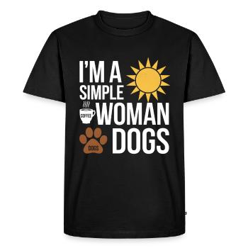 Je suis une femme simple comme les chiens de soleil et le café - T-shirt Premium bio Homme - noir - Devant - Nico (187cm)