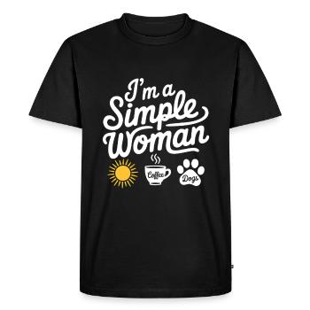Je suis une femme simple comme les chiens de soleil et le café - T-shirt Premium bio Homme - noir - Devant - Nico (187cm)