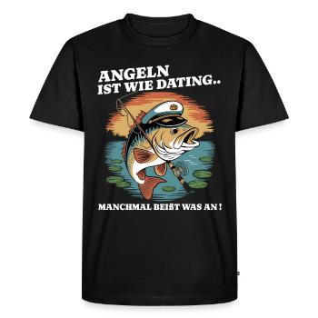 Fishing is like dating - Lustiges Fischer Angler - Men's Premium Organic T-Shirt - black - Front - Nico (187cm)