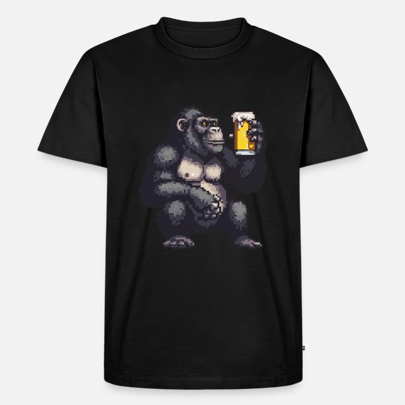 Gorilla Pixel Bier - Männer Premium Bio T-Shirt - Schwarz