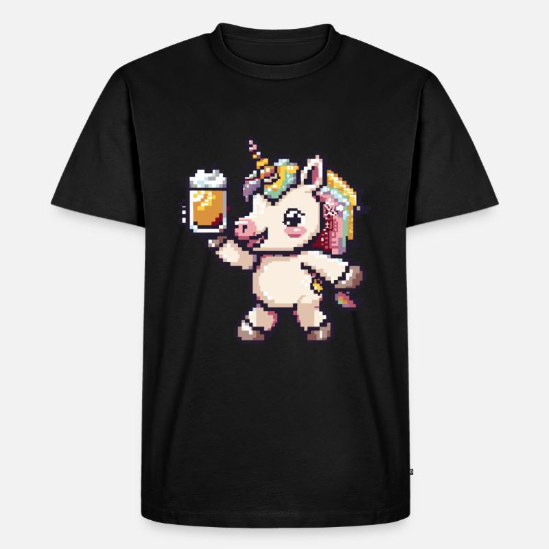 Einhorn Pixel Bier - Männer Premium Bio T-Shirt - Schwarz