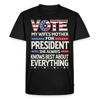 funny mother in law birthday joke family pub party - Men's Premium Organic T-Shirt - black - Front - Nico (187cm)