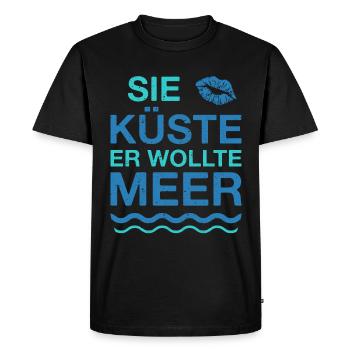 Küste Meer | Lustige Maritime Sprüche Strand Kuss - Männer Premium Bio T-Shirt - Schwarz - Vorne - Nico (187cm)