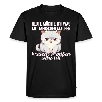 Heute möchte ich was mit Menschen machen Katze - Männer Premium Bio T-Shirt - Schwarz - Vorne - Nico (187cm)