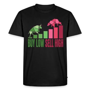Buy Low Sell High Börse Bourse Argent Idée cadeau - T-shirt Premium bio Homme - noir - Devant - Nico (187cm)