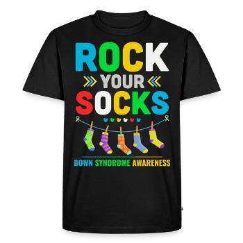 Journée de sensibilisation au syndrome de Down Chaussettes jaunes bleues - T-shirt Premium bio Homme - noir - Devant - Nico (187cm)