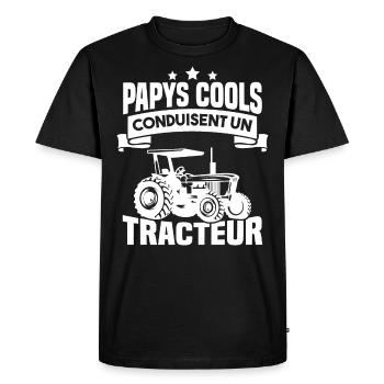 Papys cools conduisent un tracteur humour - T-shirt Premium bio Homme - noir - Devant - Nico (187cm)