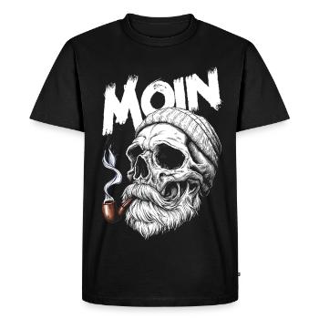 Moin Skull Totenkopf Pfeife Hamburg Plattdeutsch - Männer Premium Bio T-Shirt - Schwarz - Vorne - Nico (187cm)